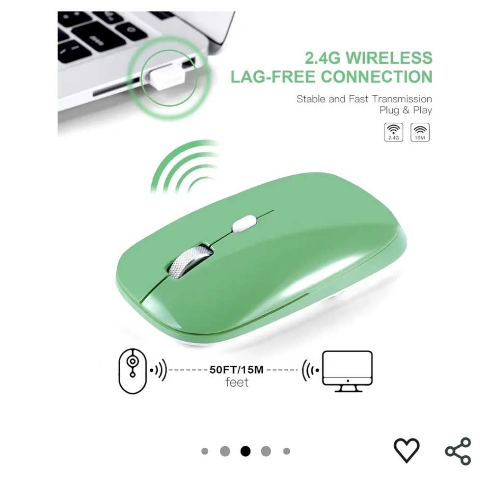 Green Wireless Slim Mouse with USB Receiver